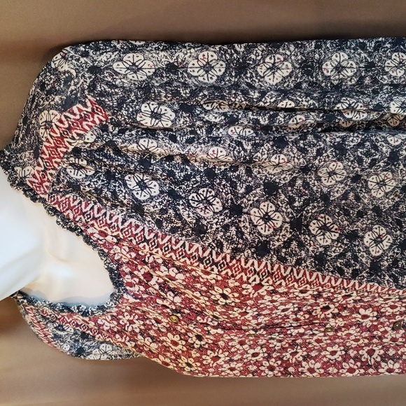 Lucky Brand Blue & Red Long Sleeve Boho Top Size M - Picture 3 of 12